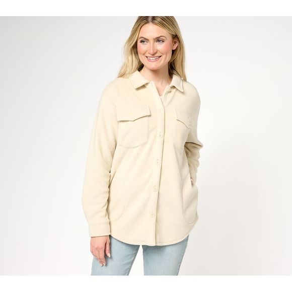 Belle by Kim Gravel Fleece Shacket Women's Top Sz L Beige - Picture 1 of 7